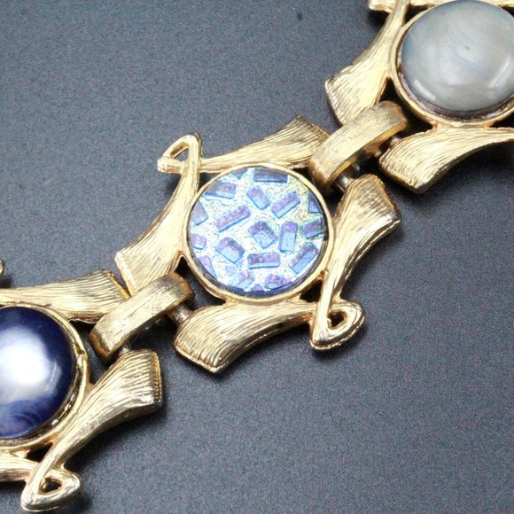Vintage High End Couture Mixed Materials Mosaic Ceramic Brushed Bracelet - Picture 6 of 9